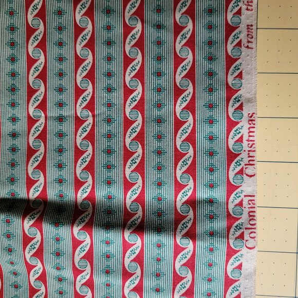 1 Yard Green/Red Ribbon Colonial Christmas Marcus Fabric by Judie Rothermel - Picture 1 of 3